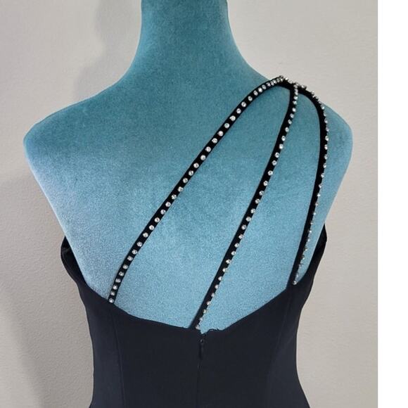 Tiffany Designs Dress Womens 8 Long Black Embellished One Shoulder Sleek Dress - Picture 6 of 10